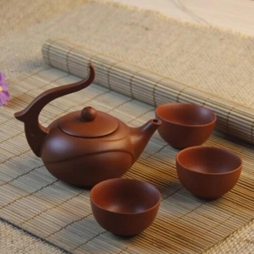 Zisha Teapot Chinese Teapot Cup Set Yixing Purple Clay 120ml + 3 Cups 40ml Kung Fu Teaware Sets Teapots Handmade Ceramic Kettle