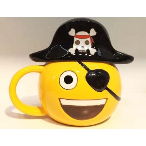 2019 New environmentally friendly ceramic cup with lid Creative 3D Coffee Cup Pirate Pattern