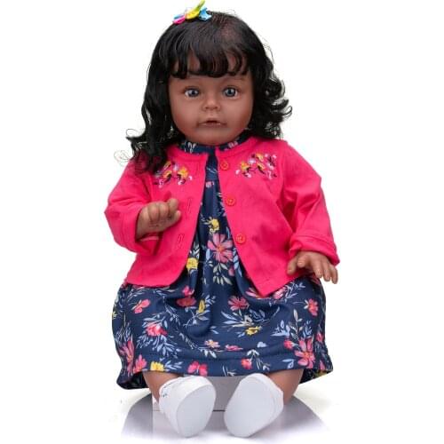 NPK 60CM Handmade High Quality Reborn Toddler Sue-Sue In Dark Skin African American Baby Girl Doll Detailed Lifelike Painting