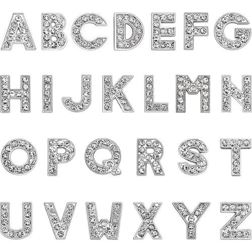 Wholesale 1pcs Internal Dia. 10mm Silvery Color DIY Full Rhinestone letter zinc alloy ENGLISH alphabet letter SL011