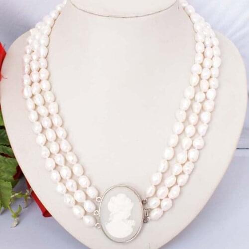 6-7mm Nature Freshwater Pearl Necklace 3 Rows Choker Vintage Jewelry for Women Layered Collar Bibs Ladies Jewellery Party Gifts