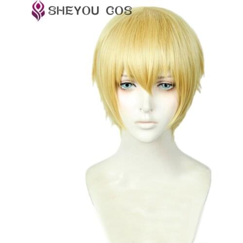Fate/stay night Gilgamesh Short Golden Blonde Cosplay Wig Heat Resistant Hair Cosplay Wigs + Wig Cap