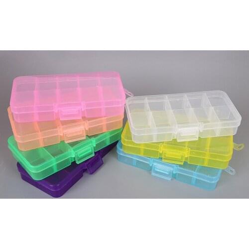 10 Slots Adjustable Jewelry Box Plastic Storage Box Beads Earring Organizer Rectangle Compartment Container Jewelry Display