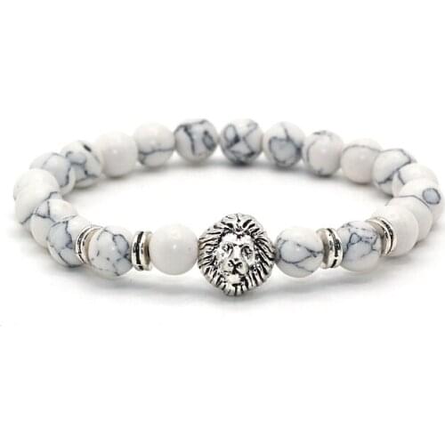 Silver/Golden Lion Head Turquoises Lava Matte Beads Bracelet for Men and Women Handmade Charm Bracelets yoga Jewelry Gift