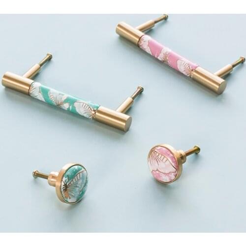 Nordic Creatieve Amerikaanse Gouden Vlinder Keramische Handvat Lade Garderobe Kast Deur Kleine Messing Handvat Ronde Enkel Gat