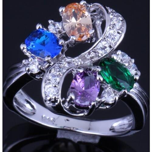 Delightful Plant Multigem Multicolor Brown Morganite Silver Plated Ring V0143