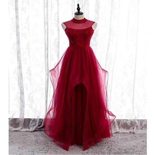 Vestido High Quality Burgundy Evening Dress Formal Gowns New Fashion High Neck Evening Dresses Long Dress 2020 Vestido De Festa