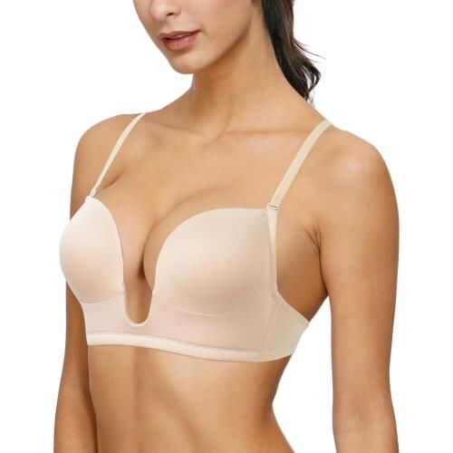 YBCG Fashion Deep Plunge Women Bra Low Cut Wedding Underwear Padded Push Up Bras for Women Backless Multiway Brassiere A B C D E