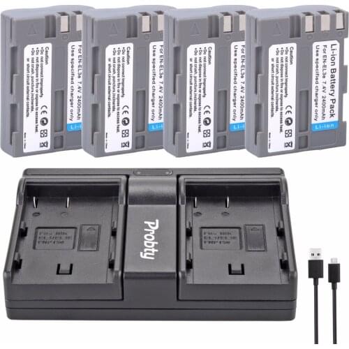 PROBTY 4pcs EN-EL3e EN-EL3e Camera Battery + USB Dual Charger For Nikon D300S D300 D100 D200 D700 D70S D80 D90 D50 MH-18A