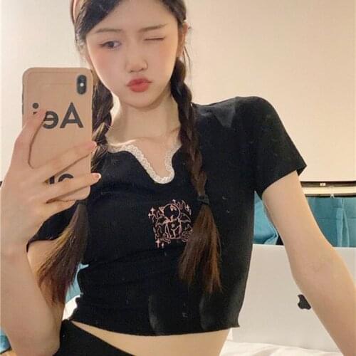 Summer Short Sleeve T Shirts Women Cute Print T-shirt O Neck Lace Patchwork Crop Top and Leopard Print Vest Tops