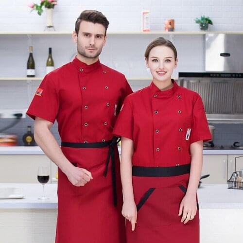 Lady Chef Uniform Short Sleeve Adult Catering Hotel Restaurant Kitchen Jacket Mens Chef Wear Summer Clothes Plus Size B-6549