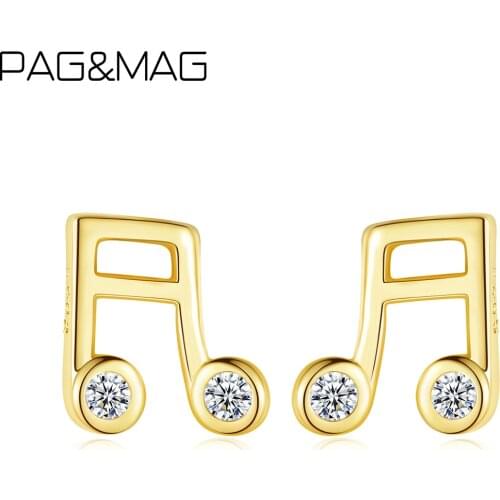 PAG&MAG Minimalist Notes Music Shape 925 Sterling Silver Stud Earrings For Women 14K Gold Plating Fine Jewelry Gifts
