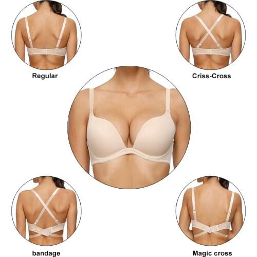 Vgplay Plunge Women Bra Light Padded Push Up Underwear Convertible Transparent Straps Women Bra Multi-way Brassiere