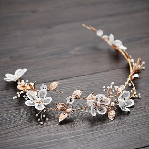 Handmade White Lace Floral Bridal Hair Wreath Crown Leaf Wedding Headpiece Women Headband Tiara Accessories
