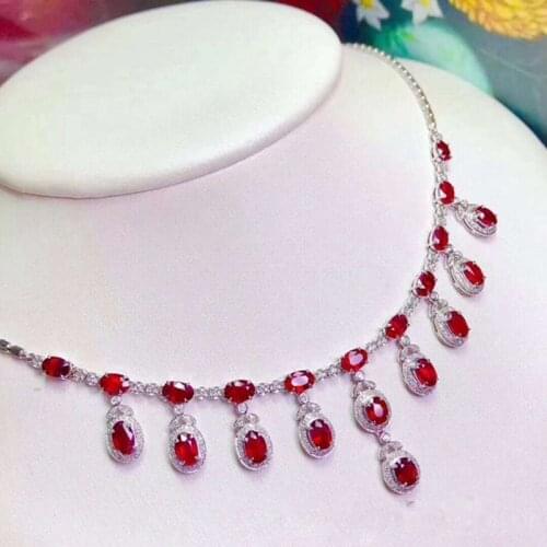 Luxury Real 925 Sterling Silver Oval Cut Natural Ruby Created Moissanite Gemstone Wedding Party Women Necklace Fine Jewelry