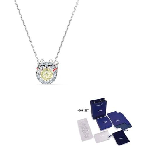 2020 SWA New SPARKLING DANCE CAT Necklace Happy Luck Lucky Cat Decoration Crystal Necklace Female Luxury Fashion Jewelry Gift