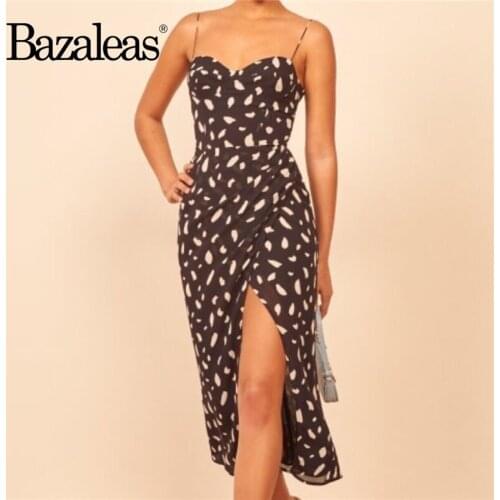 Chic Black Leopard Print women midi dress Adjust Spaghetti straps vestido Vintage Split Summer women dress