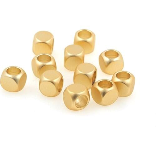 Brass Cube Square Shape Spacer Beads Gold Big Hole Beads for Jewelry Making DIY Findings