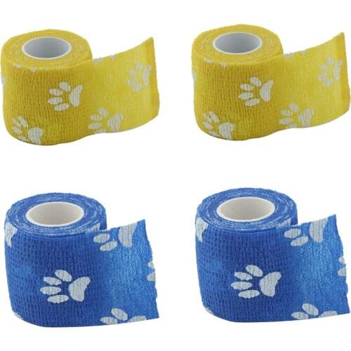 4 Rolls Pet Bandage Self Adhering Stickers, Multi-Function Non-Woven Fabric Gauze Rolls Wrap Vet Tape for Pet – Blue/Yellow