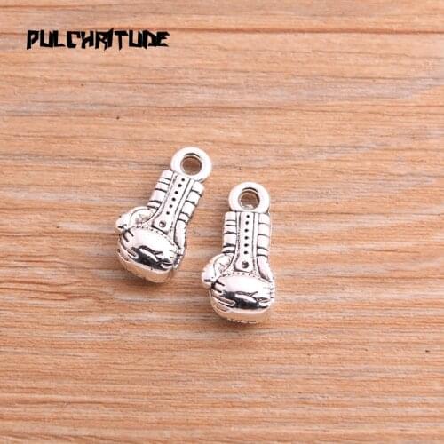6PCS 7*11*22mm Antique Silver color color Color Sport Charms Boxing Gloves Pendant Jewelry Metal Alloy Jewelry Marking