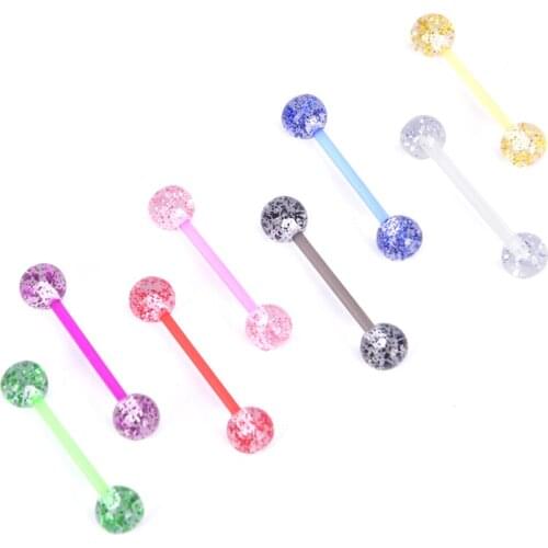 8PCS/Set Tongue Piercing Langue Surgical Plastic Tongue Rings Barbell Jewelry Piercing Glitter Design