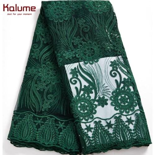 Kalume African Lace Fabric 5 Yards African Nigerian Lace Fabric Sequins High Quality For Diy Dress Sewing Wedding Party F2559