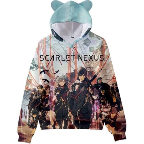 Anime Clothing Scarlet Nexus New Game 3D Fashion Streetwear Gril Cat Ear Hoodies Sweatshirt Sexy Women tops