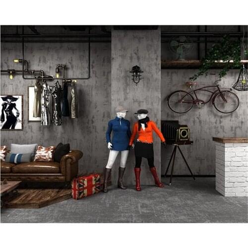 Beibehang Nostalgic plain black gray cement wallpaper restaurant bar clothing store barber shop industrial wind 3d wallpaper