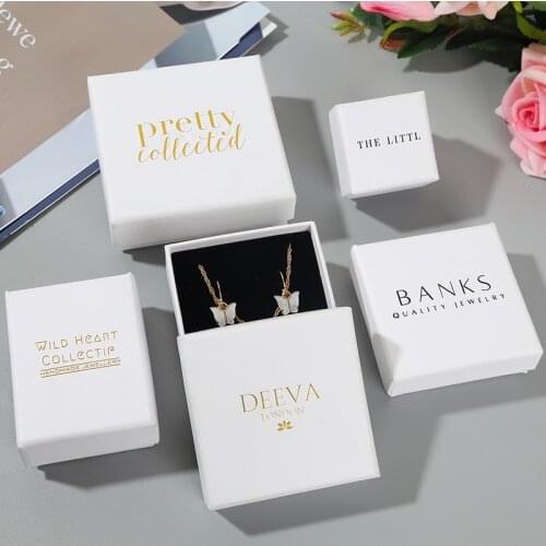White Laminated Paper Box Jewelries Packaging Earings Necklace Ring Storage Gift Boxes Custom Logo Print Personalized Shiny