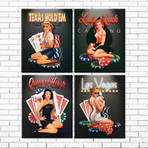 Free shipping europe figure cartoon painting Poker girl canvas prints oil painting on canvas hotel wall decoration picture