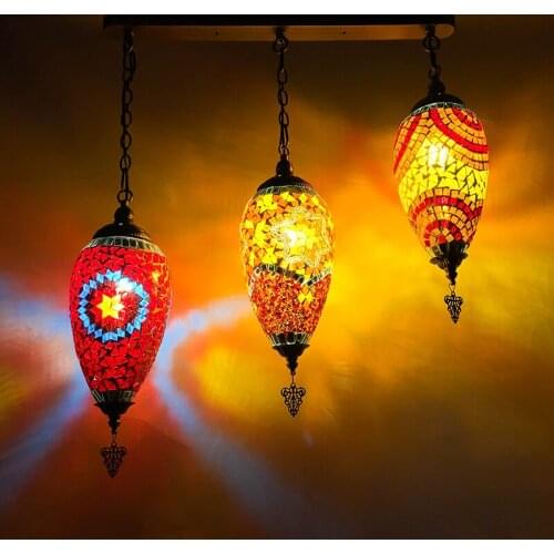 Bohemia Turkish Pendant Light Led Stained Glass Mediterranean Kitchen Bar Entrance Corridor Balcony Hanging Lamps deco maison