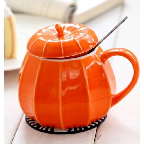 Celadon Cup Ceramic with Halloween pumpkin Cup with lid