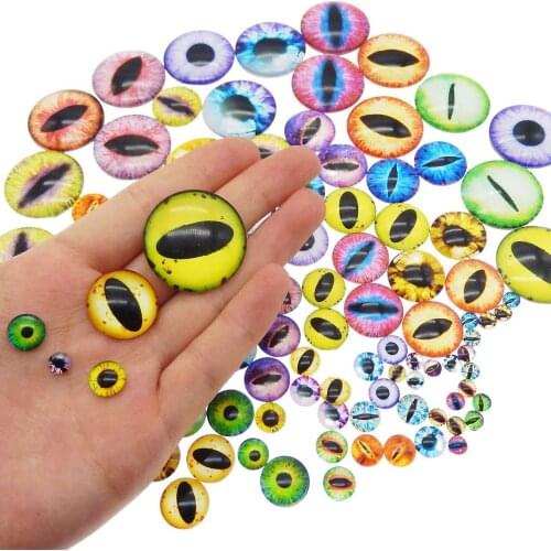Julie Wang 6-30MM Mixed Color Round Glass Dragon Eye Covered Cabochons Flatback Cameo for Doll Making Jewelry Findings In Pairs