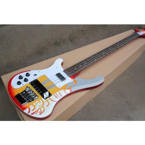 Left-handed Color veneer Electric Bass Guitar with White Pickguard,Rosewood Fingerboard,Chrome hardware,Provide custom service