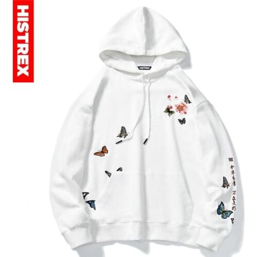 HISTREX Embroidery butterfly Harajuku Japan Men Hoodies Hoody Hooded Homme Mens Drop Shipping High Quality Mens Hoodies PM707