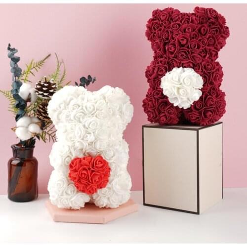 Artificial Flowers Rose Bear Multicolor Plastic Foam Rose Teddy Bear Girlfriend Valentines Day Gift Birthday Party Decoration