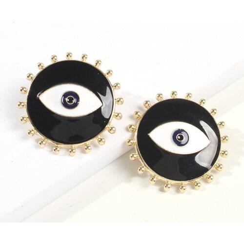 Jouval Fashion Cute Black Turkish Evil Eye Stud Earrings For Women Personality Punk Round Earring Female Earings Jewelry Brincos