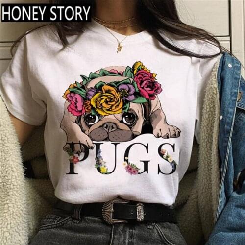 Kawaii Pug Harajuku Funny Cartoon T-shirt Women Pug Mom Graphic Cute Anime Tshirt Dog Streetwear T Shirt Ullzang Tops Tee Female