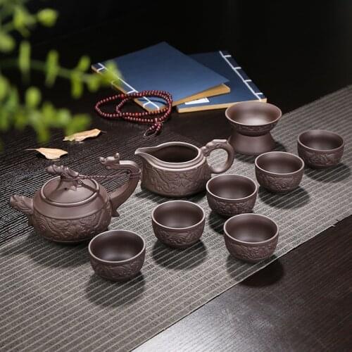 Ceramic Purple Clay Tea Set Kung Fu Pot Teacups Drinkware Chinese Gaiwan with gift box
