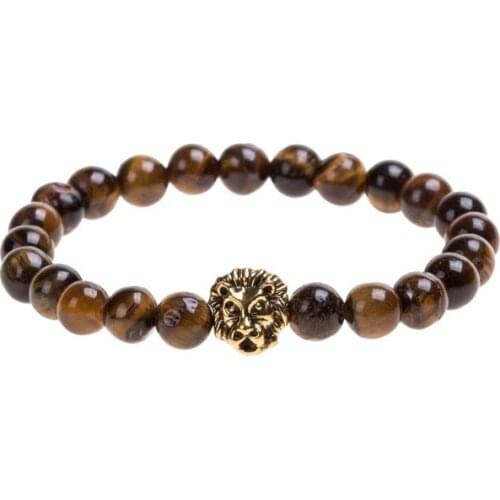 Lion 8mm Punk multicolor Agate beads Chakra Reiki Buddha Yoga Bracelet elastic adjustable Volcanic Stone Bangles ijk45