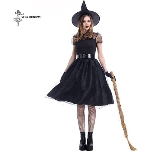 Halloween Party Fancy Dress black gauze witch costumes for Lady Fairy tale Witch Cosplay Fancy Dress girl Stage performance suit