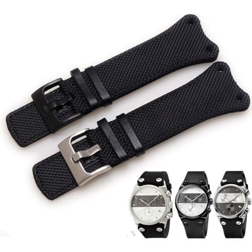 MERJUST 30mm Black Nylon Canvas Bottom Leather Strap Corresponds Fit For CK Watchband K4B381B3 K4B384B6 Wristband Belt