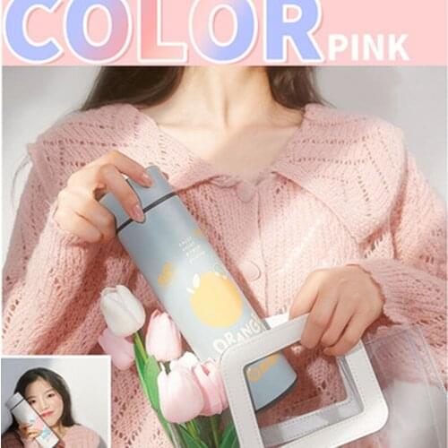 Cute Strawberry Insulated Water Bottle Beautiful girl Stainless Steel Thermos Portable Wide Mouth Can Cup Travel Bottle 450ml