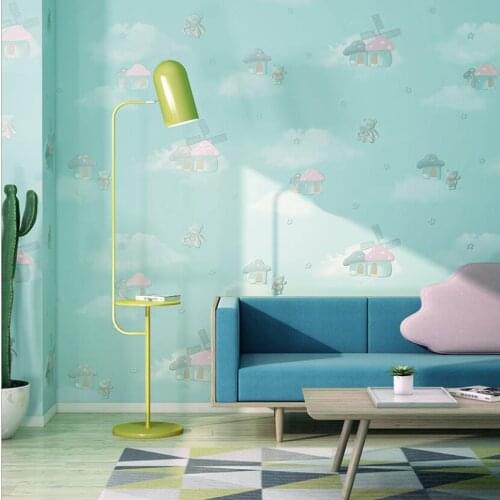 Cute Cartoon 3d Bear Mushroom House Wallpaper Roll Pink Blue Small Floral Windmill Kids Room Wall Paper Bedroom Papel Tapiz J255
