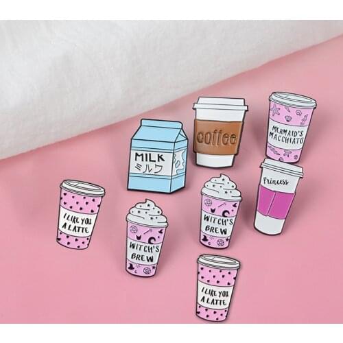 MINGQI Cartoon Coffee Milk Enamel Pin Witch Brew Crybaby Tear Princess badge brooch fashion Women Jewelry Gifts bag accessories