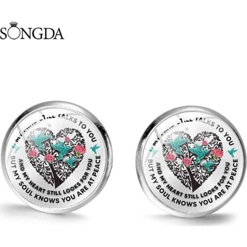 Fashion Cardinal Memorial My Mind Still Talks You Stud Earrings Art Patterns Glass Earrings For Women Gifts Jewelry Accessories