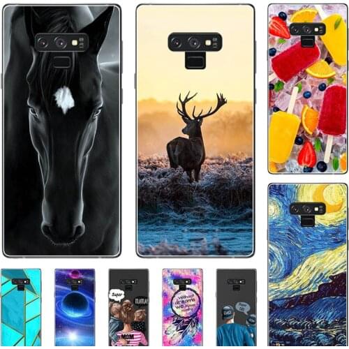 Fashion Bumper Cute Case For Samsung Galaxy Note 9 N960 SM-N960F SM-N960U 6.4" Case Soft Silicone Cat Horse Flower Cover Shell