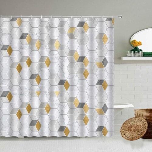 Marble Shower Curtain Geometric Gradient Multi-Element Design Bathroom Waterproof Curtains Home Decoration Toilet Partition