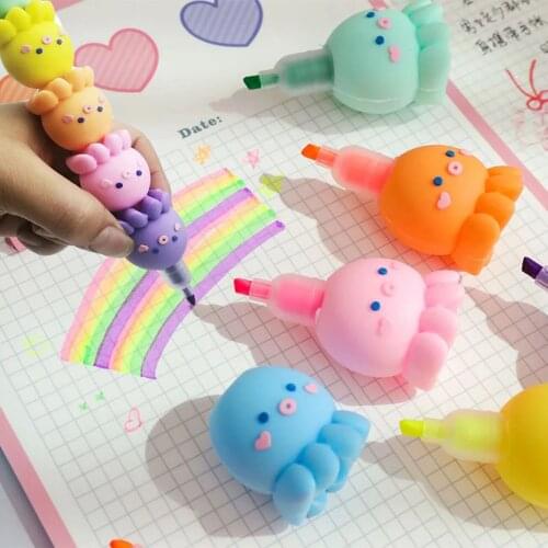 Kawaii 5 Colors Octopus Fluorescent Marker Pen Set Highlighter Pens Painting Highlight Mark Cute Stationery School Supplies