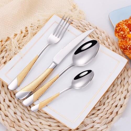 24Pcs/set Dinnerware Set 18/10 Stainless Steel Silverware Tableware Luxury Cutlery Set Flatware Knife Fork Spoon Dishwasher Safe